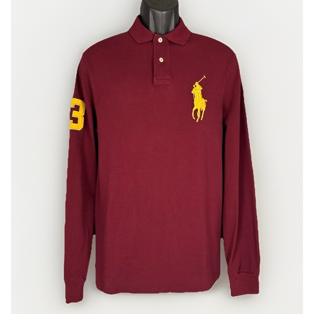 Polo Ralph Lauren Yellow Big Pony Burgundy Red Medium Long-Sleeve Polo Slim Fit